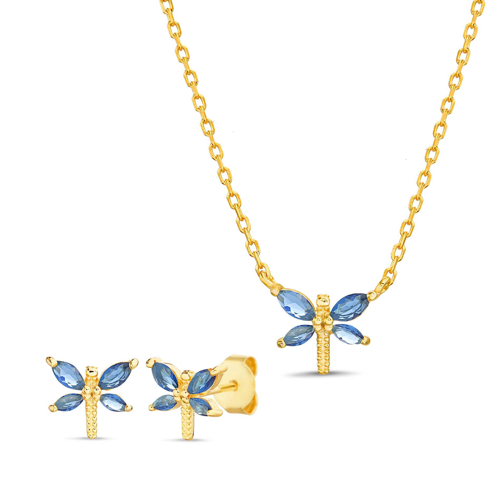 Gold Sapphire Dragonfly Jewelry Set